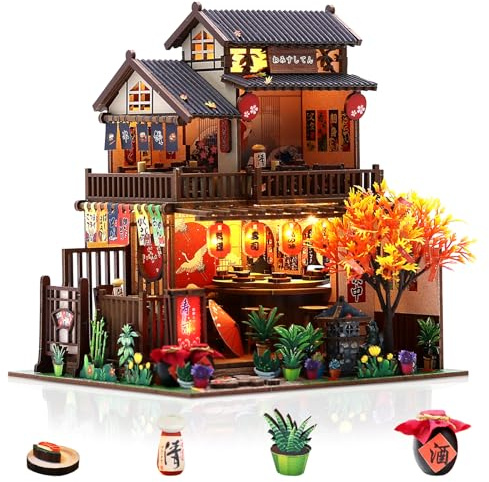 Foyucool DIY Kit de Maison Miniature pour Adultes, Havre Sushi | Avec Éclairage LED & Mini-Meubles, Kit Créatif Déco Intemporelle, Cadeau Original Pour Noël, Anniversaire & Fête des Mères