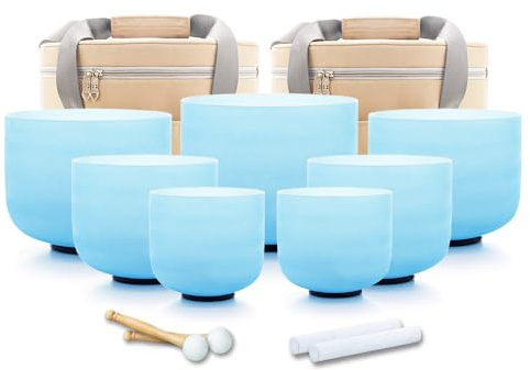 Hye-eun Cuenco tibetano de cristal CDEFGAB -(432 Hz, 6-12 pulgadas, cuarzo, con 2 bolsas de transporte, hecho a mano, para terapia de sonido, yoga, música)