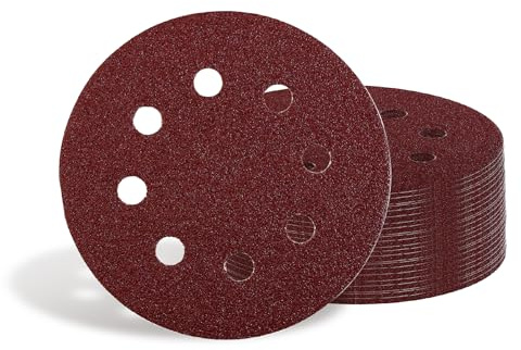 Einhell 50 disques abrasifs, Ø 125 mm, P40 | Oxyde d'aluminium | liant résine synthétique | dos auto-agrippant | 8 trous | alésage 10 mm | bois/métal