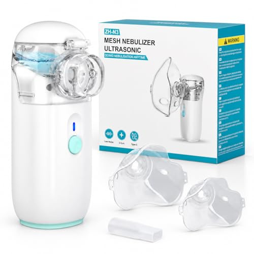 OLEKE Nebulisateur Inhalateur Portable Nébuliseur Silencieux Aérosol Rechargeable par USB Efficace pour Adultes Enfants avec 2 Masques Embout Buccal