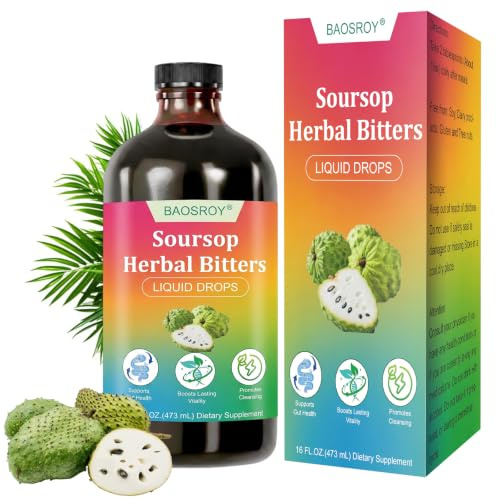 Soursop Bitters,473ml Soursop Bitters Herbal Liquid Supplement,Soursop Bitter Drops with Black Seed,Internal Cleansing,Gluten-Free,Vegetarian