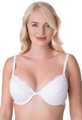 Camille Womens White Floral Lace Padded Underwired Bra 34B
