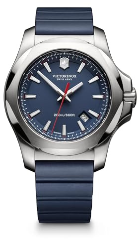 Victorinox Herren Armbanduhr I.N.O.X. Ø 43 mm, Swiss Made, Analog Quarz, Wasserdicht bis 200 m, Saphirglas, Kautschuk-Armband, Blau