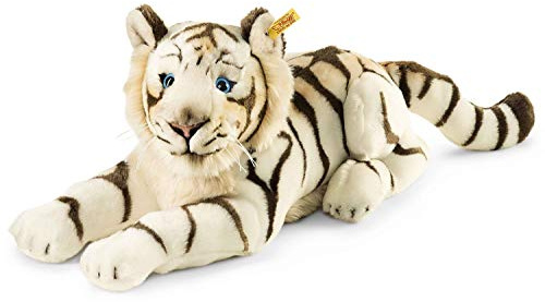 Steiff Bharat Tiger - 43 cm - Plüschtiger liegend - Kuscheltier für Kinder - weich & waschbar - weiß (066153)