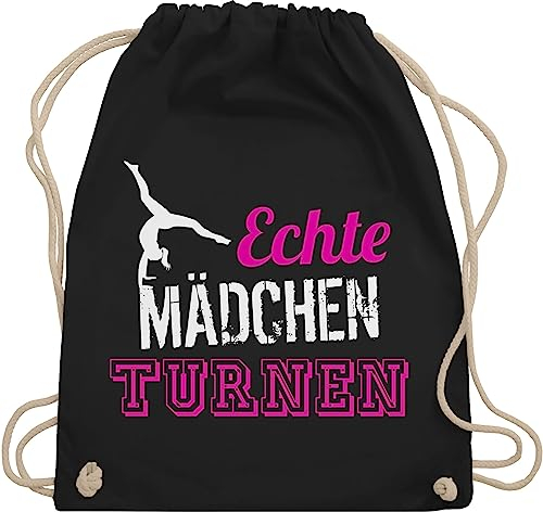 Turnbeutel Rucksack - Echte Mädchen turnen I Geschenk Turnerin - Unisize - Schwarz - kunstturnen kinderturnbeutel sport turn beutel für turner 25. geburtstag gymnastic stoffrucksack sportbeutel