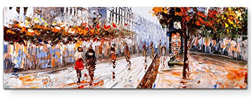 Paul Sinus Art Leinwandbilder | Bilder Leinwand 150x50cm Straße in Paris – Ölgemälde