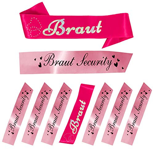 Oblique Unique® Braut + Braut Security Schärpe Set für Junggesellinnenabschied JGA Hochzeit in Pink und Rosa