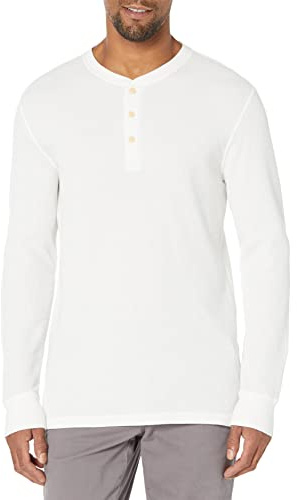 Amazon Essentials Herr normal passform långärmad våffla Henley-skjorta, vit, medium