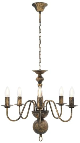 vidaXL Kronleuchter Antik Deckenlampe Pendelleuchte Lüster Deckenleuchte Hängeleuchte Hängelampe Leuchte Lampe Schwarz 5xE14-Glühbirnen