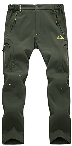 EKLENTSON Men's Waterproof Softshell Fleece Lined Outdoor Walking Trousers Warm Thicken Padded Hiking Ski Pants with Zip Pockets