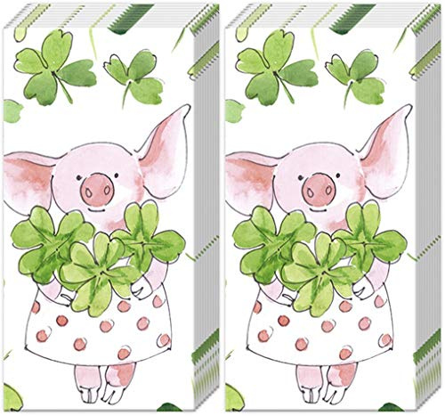 20 Taschentücher (2x 10) Schweinchen mit Kleeblätter | Schwein | Kleeblatt | Prüfung | Silvester