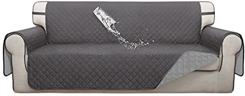ISSUNTEX Double Protection 100% Waterproof Sofa Covers for Living Room, Couch Covers for 3 Cushion Couch Sofa, Reversible Furniture Protector Sofa Cover for Dogs, Pets, Kids (Sofa, Gray/Light Gray)