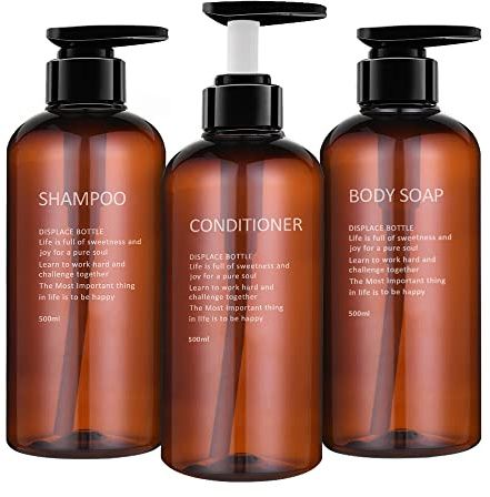 3er Pack 500ml Shampooflasche Pumpspender, Leere Plastik Seifenspender Flasche mit Pumpe für Bad, Küche oder Hotel, Nachfüllbarer Flüssigkeitsspender für Lotion, Duschgel und Spülung Brown