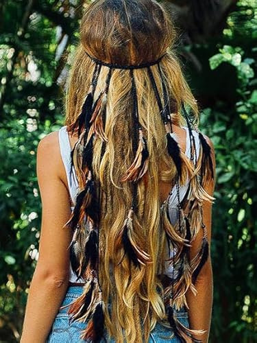Fashband Indisches Feder-Stirnband, Boho-Quaste, Hippie-Kopfschmuck, Tribal-Kopfschmuck, indisches Festival, Party, Kopfbedeckung, Haarschmuck für Damen Fashband Indisches Feder-Stirnband, Boho-Quaste