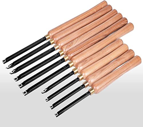 Juego de 10 herramientas de torno eléctrico para torneado de madera Kits de proyecto de cincel de torno de acero de aleación con punta con inserto de carburo reemplazable y manijas de agarre cómodo