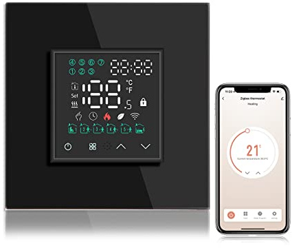 BSEED Smart Home, WiFi Raumthermostat Heizung(Zigbee Hub Erforderlich) programmierbare Temperatursteuerung für elektrische Fußbodenheizung, Alexa Google Home Tuya kompatibel ohne Batterien Schwarz