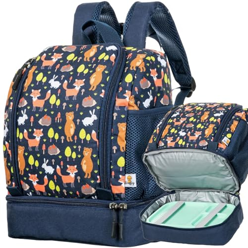 Knuffig Kindergartenrucksack ab 2 Jahre – Für Mädchen & Jungen – Mit isoliertem Fach für Brotdose – Tonie Tasche & Kindergartentasche in einem – Perfekt für Kita & Ausflüge (Fox)