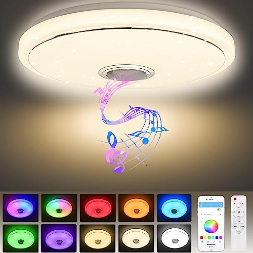 ACXIN 36W LED Deckenlampe Dimmbar, RGB Deckenleuchte mit Bluetooth Lautsprecher Fernbedienung und APP-Steuerung, Musikwiedergabe für Kinderzimmer Schlafzimmer Wohnzimmer Ø30CM