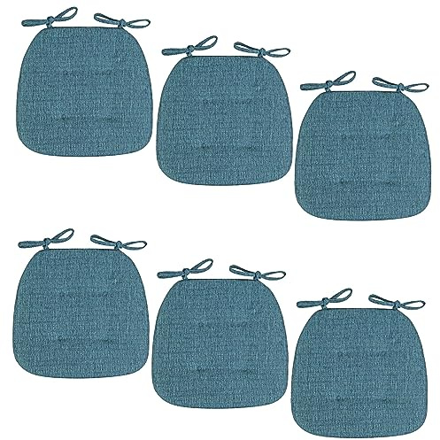 ZTGL 6er Set Sitzpolster Trapezförmig, Stuhlkissen mit Bändern, Weiches Stuhlkissen, Esszimmerkissen, für drinnen und draußen, Stuhl-Sitzkissen für Zuhause, Büro, Garten,Blau,43x41x35 cm