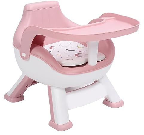 Baby-Esszimmerstuhl, mit Rückenlehne, Schallkissen, Wirbelsäulenschutz, Kunststoff-Bodenfütterungsstuhl für Ihr Baby Beim Essen, Spielen und Lernen (Rosa)