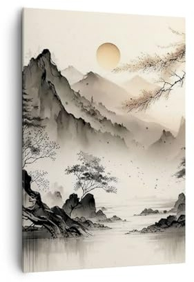 ARTTOR Leinwandbild 70x100 cm Wandbild Landschaften Vintage - 5777 | Asien Japan Sicht Vertikal Groß Wanddekoration Wohnzimmer Schlafzimmer Wandkunst Wanddeko Wand Kunstdruck Küche ARTTOR