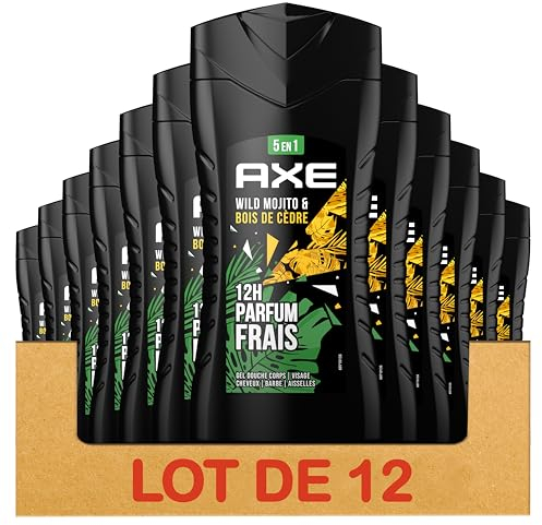 AXE - Duschgel für Herren, 5-in-1, Wild – 24 Stunden feuchtigkeitsspendend – 87% Inhaltsstoffe natürlichen Ursprungs – Duft Mojito & Zedernholz (12 x 250 ml)