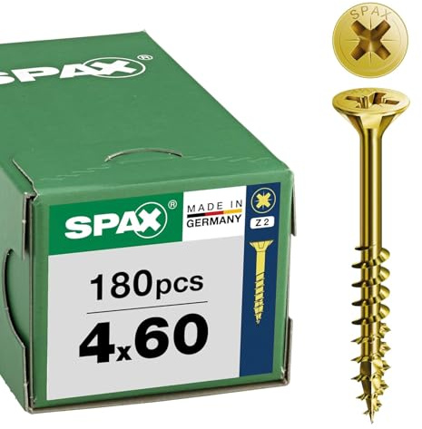SPAX Universalschraube 4 x 60 mm, 180 Stück - Holzschrauben, Teilgewinde, Senkkopf, Kreuzschlitz Z2, 4CUT-Spitze, YELLOX Beschichtung - 8000000287435 | Holzschrauben mit 4CUT-Spitze und Wellenprofil für eine rissfreie Verschraubung ohne Vorbohren.