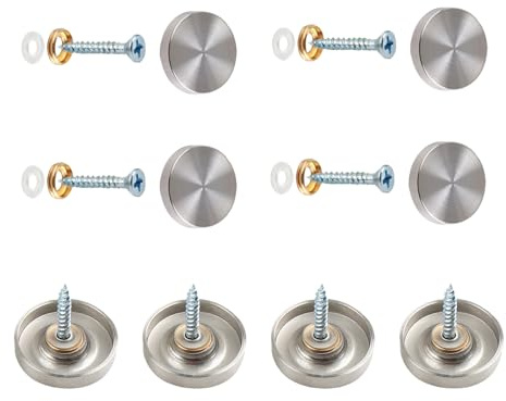 8 Sets Spiegelschrauben, 16 mm Spiegelnägel mit dekorativen Kappen, gebürsteter Edelstahl-Spiegelabdeckungen mit Unterlegscheiben für Tische, Badplatten, Möbelbeschläge, Silber