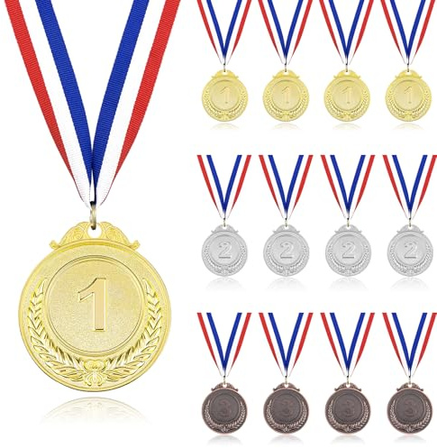 Xapypy Metal Medals,12 Pieces Gold Silver Bronze Award Medals,Winner Medals for Competitions, Olympic Style, Competitions, Party Favors,2 Inches.