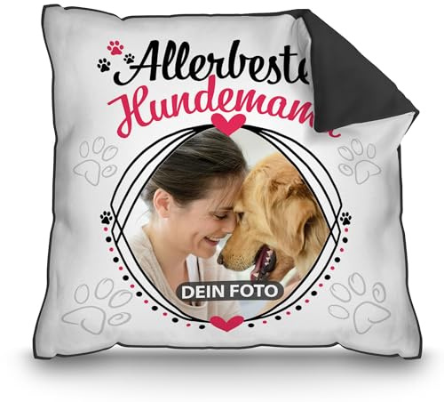 Print Royal PR Hunde-Kissen mit Foto Allerbeste Hundemama - Geschenk für Hundefreunde zum Geburtstag | Personalisiertes Geschenk, inkl. Füllung, Rückseite Schwarz