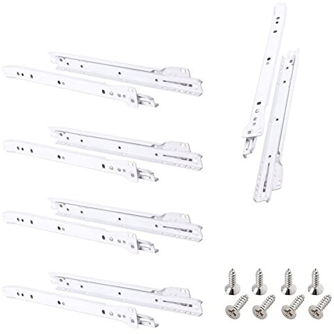 Guide per cassetti con rotelle/guide per cassetti con fissaggio inferiore in metallo bianco, dimensioni 400 mm, vassoio per tastiera, guide per cassetti in acciaio con cuscinetti a sfera, 30 kg, 10