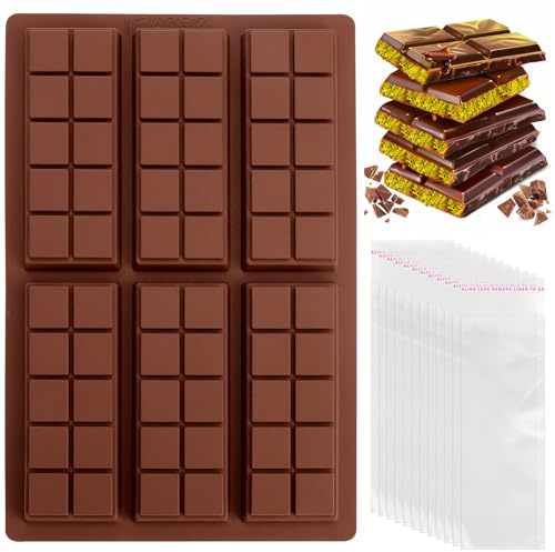 Mity rain Chocolate Bar Mold Deep, Silicone Thick Chocolate Bar Mold for Stuffed Bar, Square Knafeh Pistachio Chocolate Bar Break Apart Candy Bar Molds with 100pcs Storage Bags