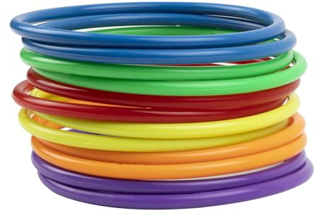 WOFEU 12 Stück Kunststoff Toss Ringe für Ring Toss Spiel,Klein Toss Ringe Drinnen draußen Kinder Target Übungsspiele, Party Favor Spiele, Karneval, Garten (6 Farben-18cm)
