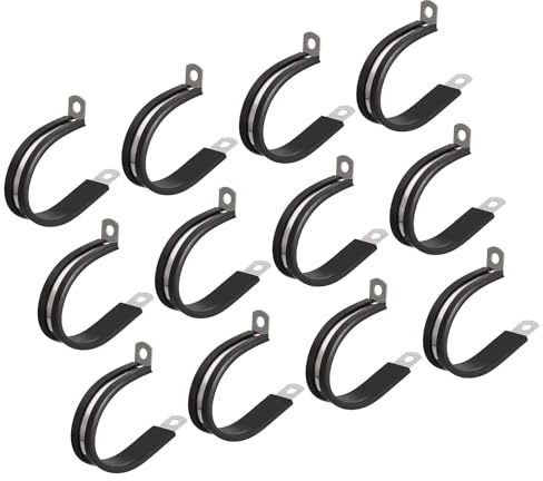 MACHSWON 12 Stück 42 mm Kabelklemme, gummierte isolierte Klemme, 304 Edelstahl, R-Form, Metallrohrschelle für Draht-Schlauch, Rohrhalter