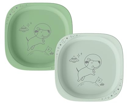 nip - Piatti per bambini | dai 4 mesi | 2 pezzi | adatti al microonde e alla lavastoviglie, perfetti per l'introduzione degli alimenti complementari, senza BPA, senza melamina | motivo animali, verde