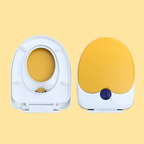 Familien-Toilettensitz mit Absenkautomatik, integrierter Kindersitz, Töpfchentraining, 2-in-1-Toilettensitz mit einfacher Befestigung oben, ovaler V-/D-förmiger Toilettendeckel (gelb, D-förmig)