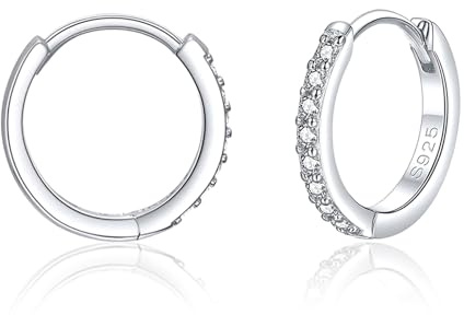 Zolkamery Creolen Silber 925, Damen Ohrringe Creolen mit 5A Weiß Zirkonia, 925 Sterling Silber Creolen Ohrringe für Damen Mädchen Mann, Klein Neutral Schläferknorpel Hypoallergen Ohrringe 13 14mm