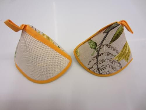 COPPIA PRESINE ROTONDE A CAPPUCCIO DA CUCINA FANTASIA NATURA GIALLO CON AIDA