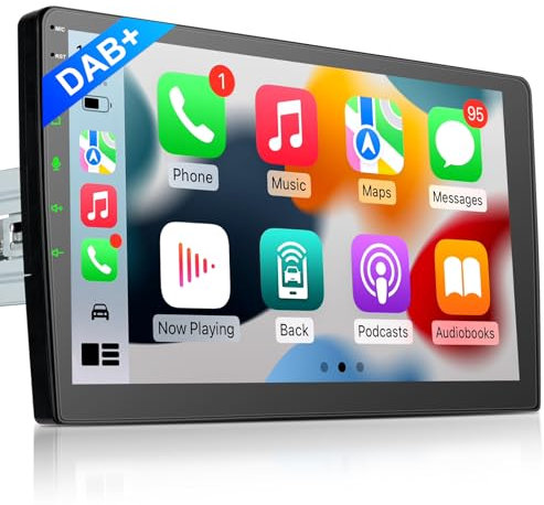 DAB Android Autoradio 10.1 Zoll 1Din Wireless CarPlay Wireless Android Auto Radio mit Bildschirm 4G+64G Car Play Display Touchscreen Monitor mit Bluetooth FM/AM RDS WiFi GPS Navi SWC EQ 1 Din DAB+