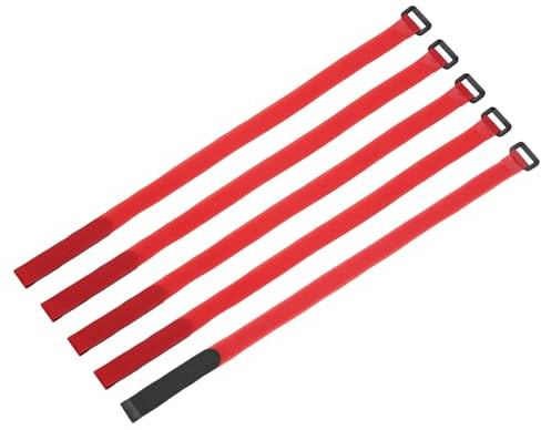 sourcing map 5Pcs Reusable Battery Tie Down Straps,0.8x20 Red Nylon Multipurpose Battery Hold Down Adjustable Cinch Strap Hook Loop Fastening Tie for Quadcopters FPV RC Drone Boat Car