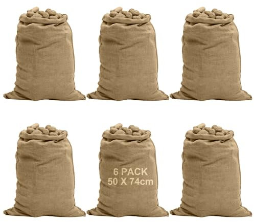 LDXDRU Lot de 6 grands sacs en toile de jute de 52 x 74 cm, 25 kg, sacs de rangement pour pommes de terre, sacs de rangement pour légumes, grains de café, protection des plantes, jardinage