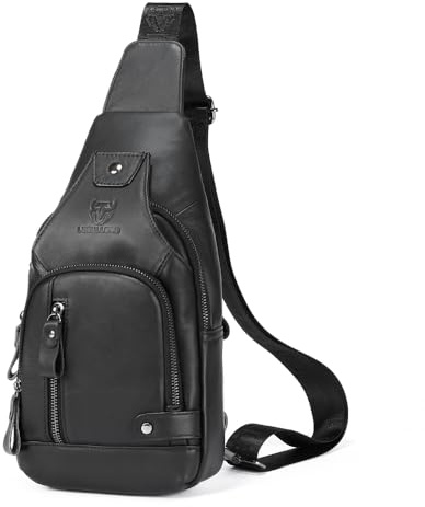 LEBULLBRO Sling Bag for Men Genuine Leather Chest Bag Crossbody Backpack Travel Hiking Outdoor Sports