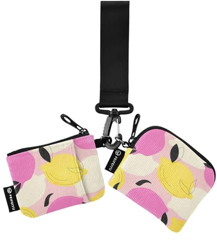 linqin Summer Lemons Doppelgeldbörsen für Damen, Visitenkartenetui, großes Fassungsvermögen, Visitenkartenhalter mit Reißverschluss, Münzfach für Damen und Mädchen, 2 Stück, Sommer-Zitronen, 1 size
