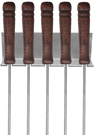 Grillspieß Edelstahl 5er Set, 120cm extra lang, Aufhänger, Spieß für Feuerschale, Lagerfeuerspieße