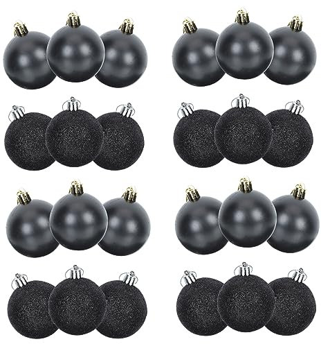 OKUMEYR 24stücke Runde Weihnachtskugeln Aus Schwarze Weihnachtskugeln Zum Aufhängen Als Weihnachtsbaumschmuck Und Dekoration Für Zuhause