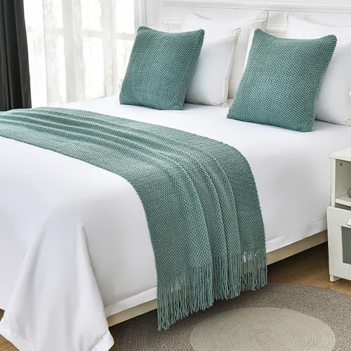 WLYCSYP Caminos de cama de punto, bufanda de color sólido con borla, manta de lujo que no se decolora para dormitorio, hogar, hotel, 65 x 260 cm