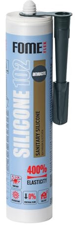 Silicone sanitario Antracite FOME FLEX [310 ml] - Resistente alla muffa (S1) - Silicone per guarnizioni di bagno, lavandino e finestre