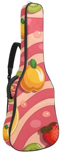Gitarrentasche mit niedlichen Blumen und Blättern auf grauem Hintergrund, gepolsterte Tasche für Akustikgitarre, Rucksack mit verstellbaren Schultergurttaschen, Mehrfarbig 05, 42.9x16.9x4.7 in,