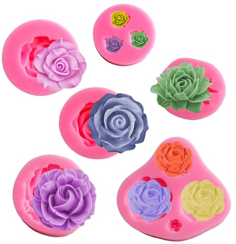 6 Stücke Silikonform Blume 3D Kerzen Silikonformen Gießformen Rose Silikon Backform Fondant Formen Seifen Form Geleeformen Silicone Molds Schokoladenform für selbstgemachte Wachskerzen, Seife, Kuchen
