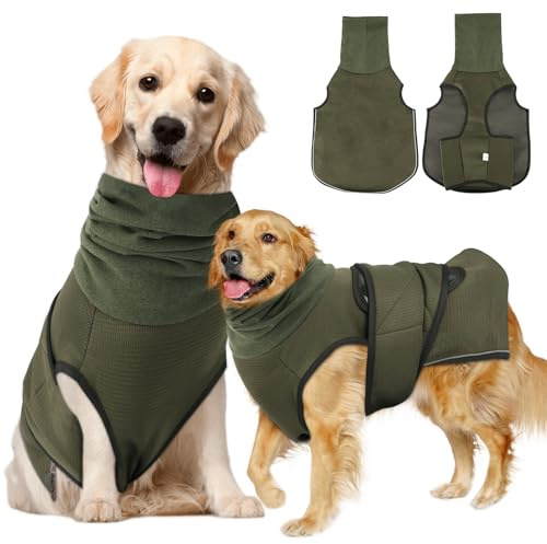VINGVO Veste pour Chien Anti-Anxiété, Gilet Relaxant pour Chiens, Manteau Chien avec Capuche Apaisante, Gilet Anti Stress Chiens, Vert Armée, L